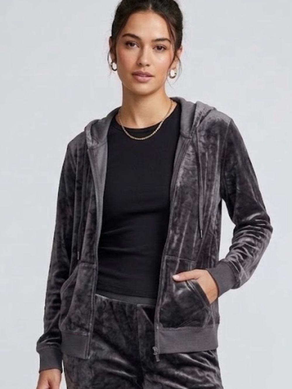 Jockey Charcoal Gray Velvet Zip Hoodie A42